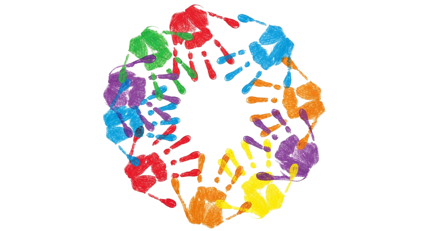 Bunte Handabdrücke im Kreis